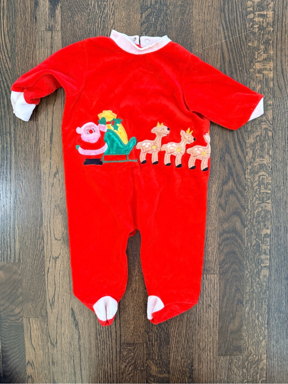 Vintage Baby Christmas Santa & Reindeer One-Piece Footie Sleeper
